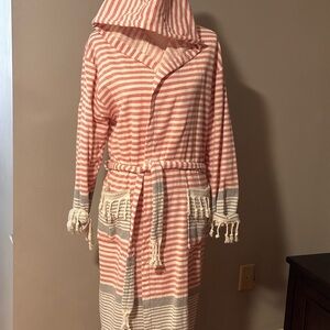 Striped Hooded Bathrobe with Fringe